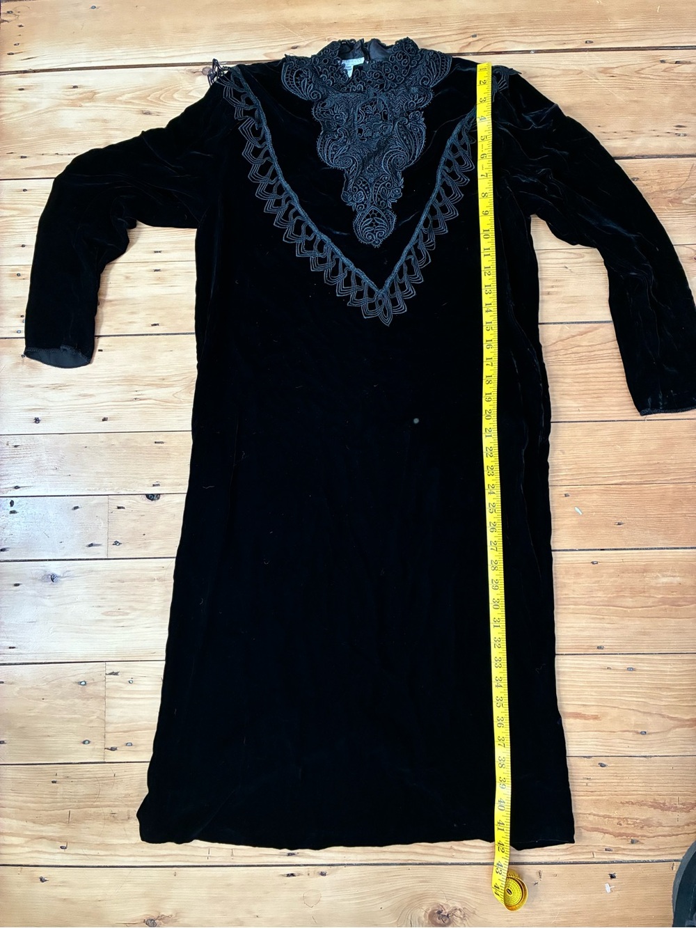 Jessica McClintock Black Velvet Lace High Neck Long Sleeve Midi Dress 6 - Picture 8 of 10